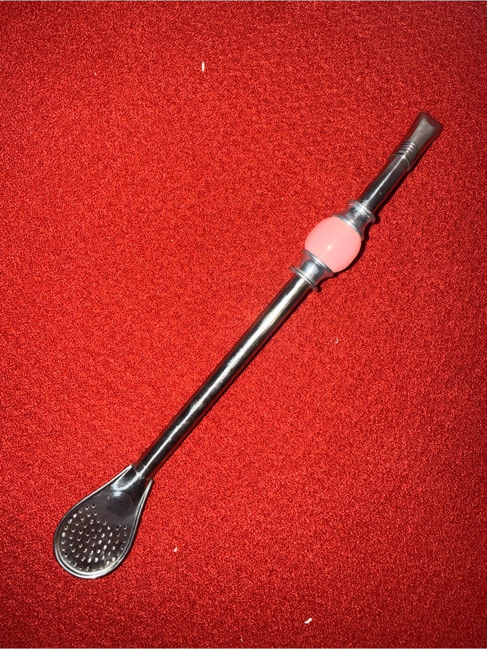 Stainless Steel Yerba Mate Bombilla with Pink Accent Bead